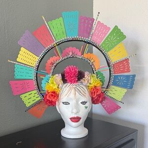 Colorful Day of the Dead Headpiece Dia De Los Muertos Papel Picado Halo Crown